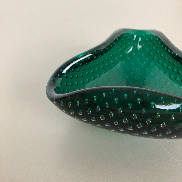 1970s Green Murano Glass Bullicante Ashtray, Italy, 1970s For Sale - Image 5 of 15