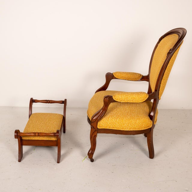 Late 19th Century Antique Mahogany Balloon Back Parlor Chair with Footrest - Set of 2 For Sale - Image 4 of 13
