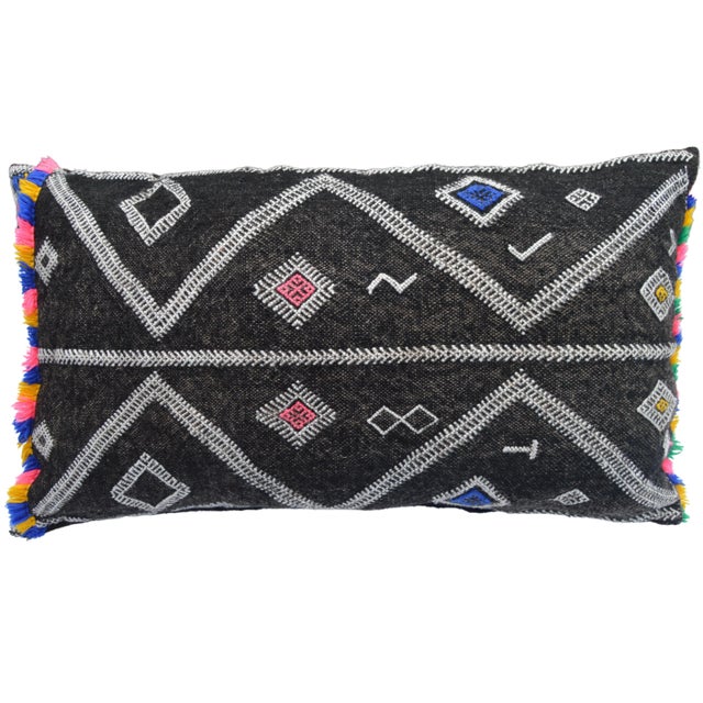 Green Antique Moroccan Colorful Diamonds Berber Wool Pillow For Sale - Image 8 of 11