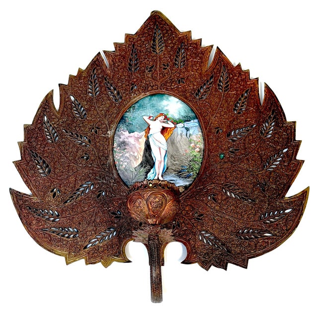 Pair Orientalist Bronze Palmette Candle Sconces Limoges Enamel Bather Plaques For Sale - Image 9 of 15
