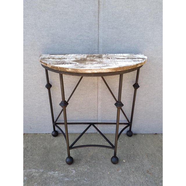 32" Classic Iron Demilunes With Rustic Tops - a Pair For Sale - Image 4 of 6