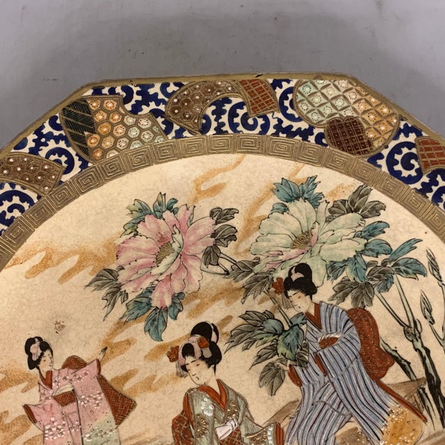 Antique Satsuma Charger: Meiji Period Japanese Porcelain, Floral Garden Scene For Sale - Image 6 of 10