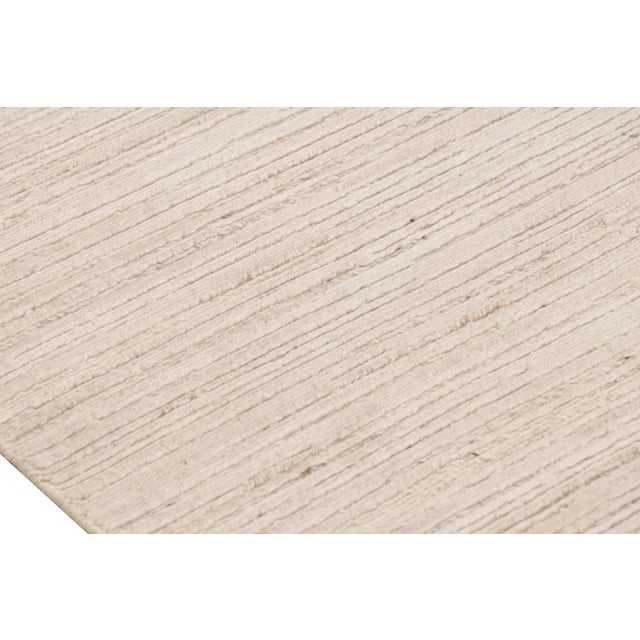 Rug & Kilim Rug & Kilim’s Textural Rug in White and Cream-Beige Abstract High-Low Stripes For Sale - Image 4 of 8