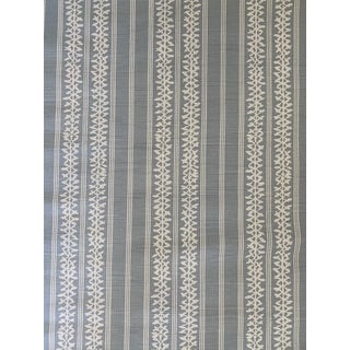 Bennison Tatting Stripe Linen Light Blue on Oyster Fabric - 5 6/8 Yards For Sale