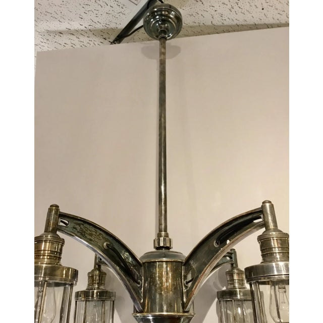 2010s Modern Four Light Aged Nickel Finish Maritime Chandelier For Sale - Image 5 of 6