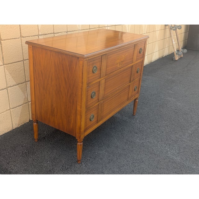 Hepplewhite Vintage Hepplewhite Mahogany Commode Chest of Drawers With Stenciling For Sale - Image 3 of 14