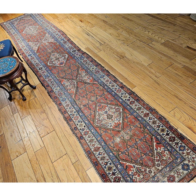 Antique Persian Malayer Runner Rug, Hand-Knotted Wool, Geometric Pattern, 3x16, Terracotta & Ivory For Sale - Image 10 of 18