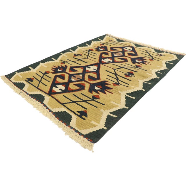 Vintage Persian Shiraz Kilim Rug with Tribal Style 02'10 x 03'09. Full of tiny details and a bold expressive design...