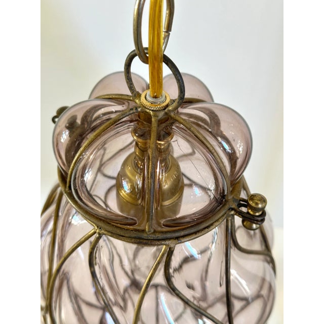1960s Pair of 1960s Italian Venetian Lavender Glass Caged Pendant Lights For Sale - Image 5 of 9