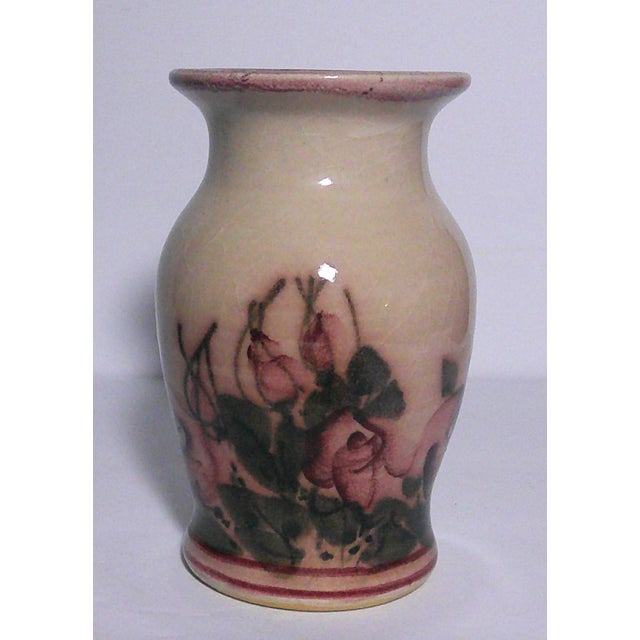 Vintage Greg Olson Studio Pottery Floral Vase Art Nouveau Country Chic Signed For Sale - Image 4 of 8