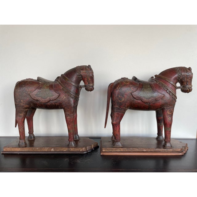 Chinese Pair of Early 20th Century Wood Horses For Sale - Image 3 of 13