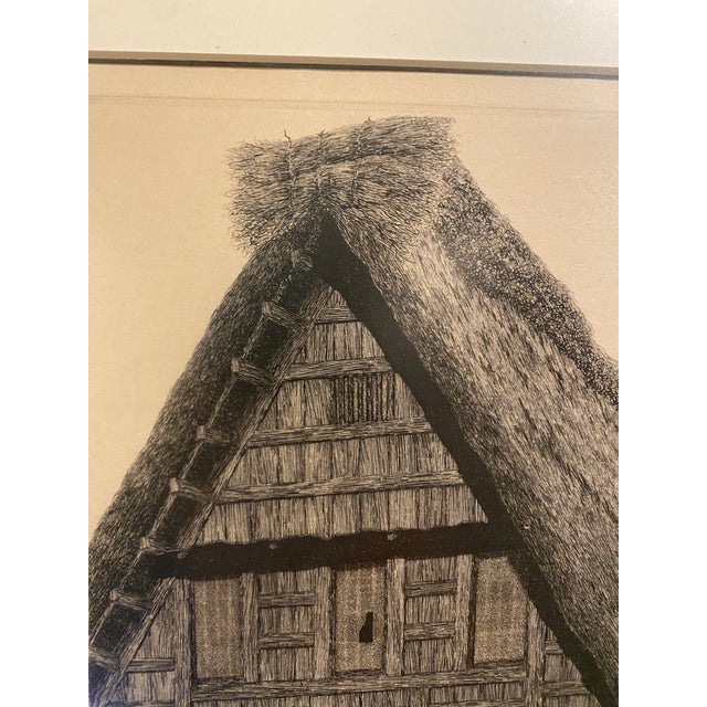 Original 1974 etching and aquatint by acclaimed Japanese printmaker Ryohei Tanaka (1933–2019), titled Roofs of Hida No. 5....