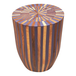Contemporary Traditional Moroccan Resin and Walnut Wood Stool / Blue Bell Shape For Sale