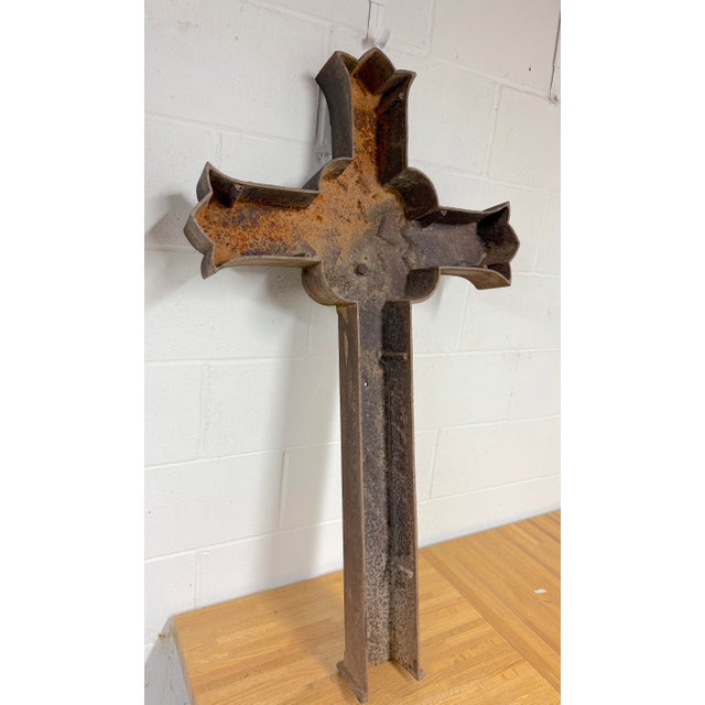 Huge Antique Industrial Outdoor Cast Iron Religious Catholic Crucifix Cross For Sale - Image 14 of 15