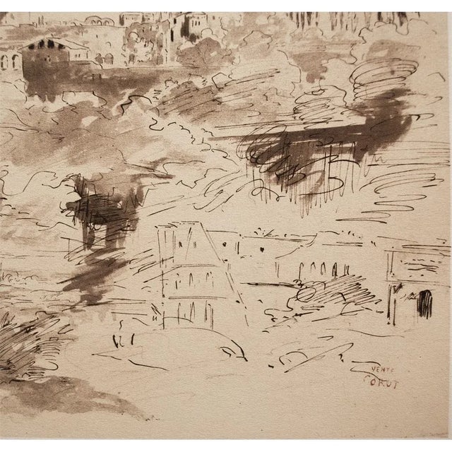 Ecru 1959 After Jean-Baptiste-Camille Corot "The Colosseum", Vintage Monochrome Print For Sale - Image 8 of 12
