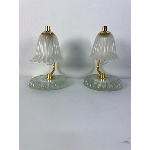 Mid-Century Modern Murano Glass and Brass Bedside Lamps from Murano Due, 1970s, Set of 2 For Sale - Image 3 of 14