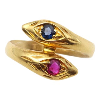Sapphire and Ruby Snake Ring from Wempe, 1980s For Sale