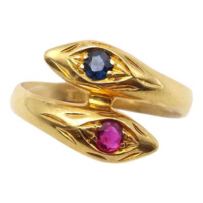 Sapphire and Ruby Snake Ring from Wempe, 1980s For Sale