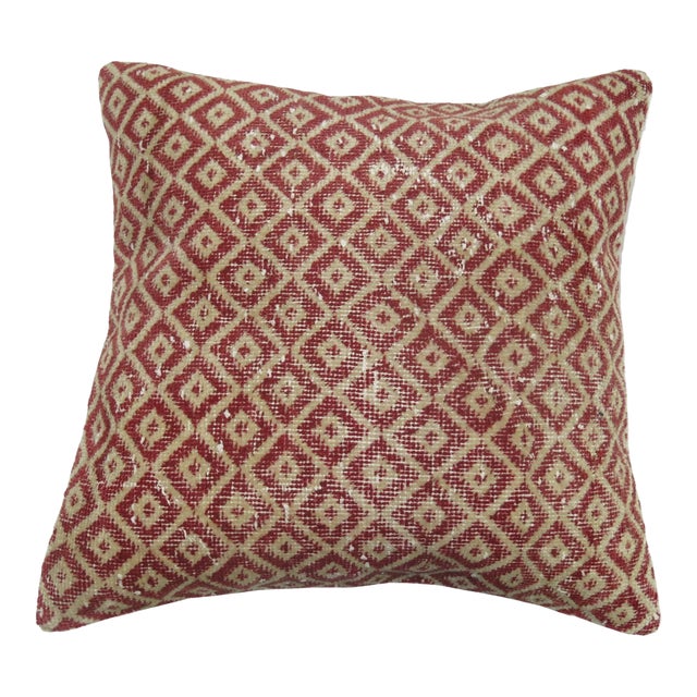 Red Turkish Pillow with Pink Linen Backing For Sale