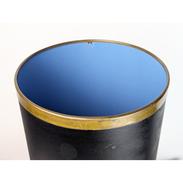 Mid-Century Modern Italian Mat Black and Azure Enameled Metal Umbrella Stand, 1960s For Sale - Image 4 of 11