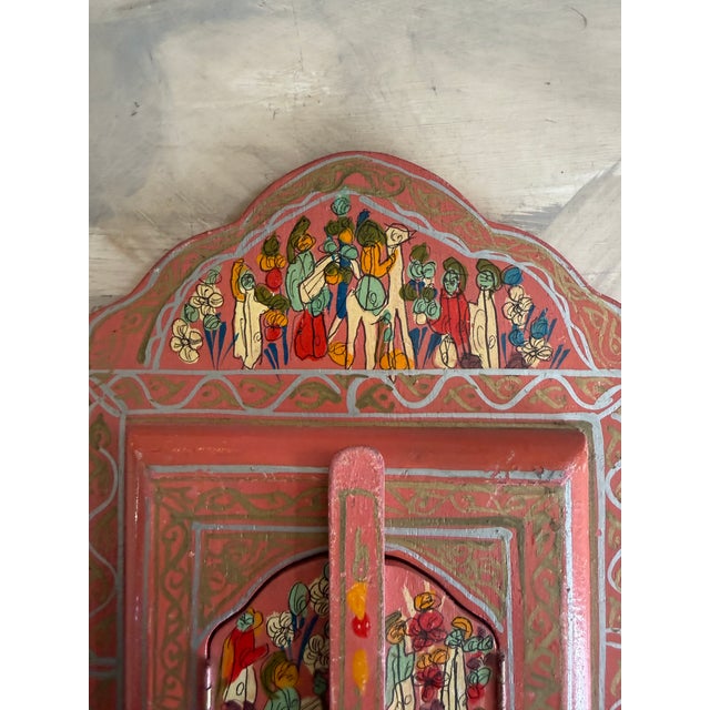 Vintage Folk Art Painted Wood Mirror Hand Painted Floral Motif 9.5 Inch Wall Mirror For Sale - Image 9 of 11