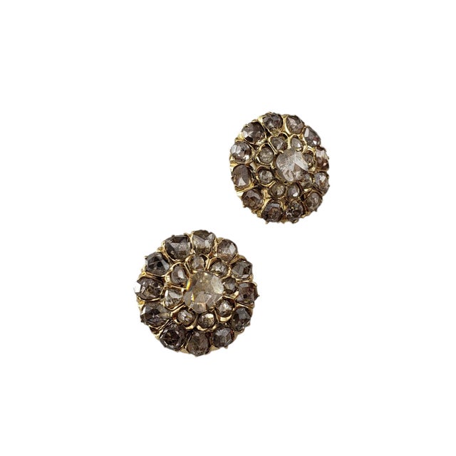 Contemporary Mid 20th Century 14 Karat Yellow Gold and Rose Cut Diamond Clip-On Earrings - 2 Pieces For Sale - Image 3 of 8