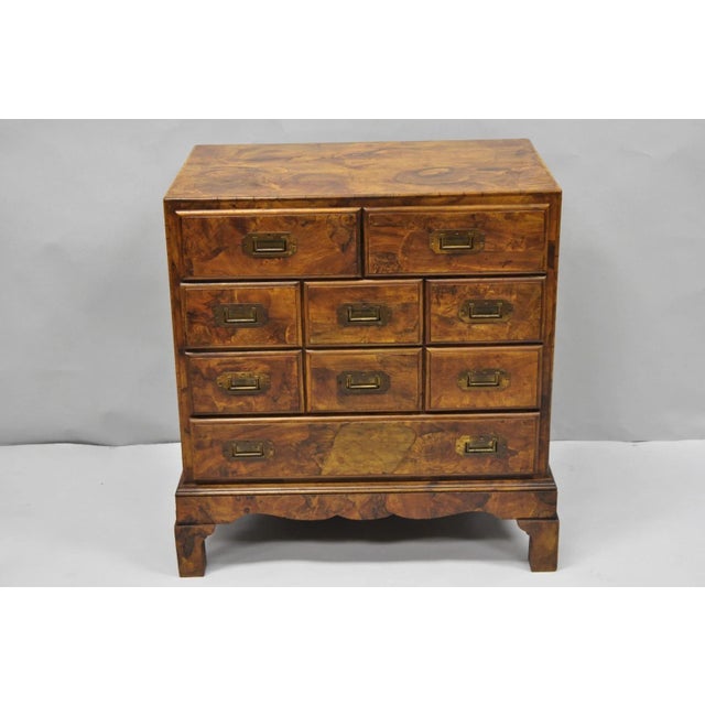 Vintage Italian Olive Wood Veneer Campaign Chest of Drawers Cabinet Side Table For Sale - Image 18 of 18