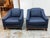 Design Plus Gallery presents a Pair of the Neue Lounge Chairs by Laura Kirar for Baker Furniture. Upholstered in navy blue...