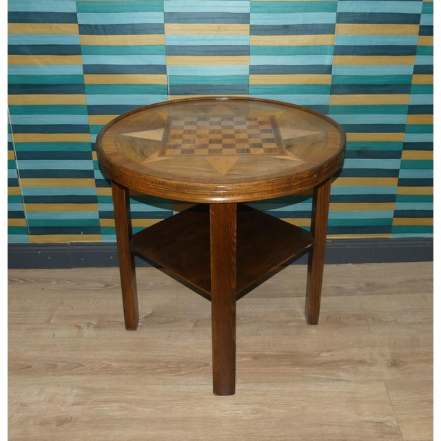 Mid-Century Modern Vintage Chessboard Table with Shelf and Glass Top, 1950s For Sale - Image 3 of 11