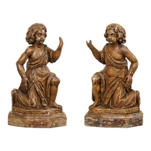 French Carved-Wood Putti Figures, 19th Century - A Pair