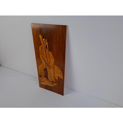 Mid-Century Czech Hand-Carved Wooden Shepherd Wall Relief, 1960 For Sale - Image 11 of 15