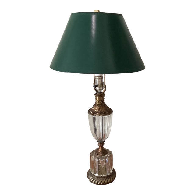 Vintage Hollywood Regency Style Lamp Crystal Tiered Ribbed Glass With Bronze Fittings Circa 1940 For Sale