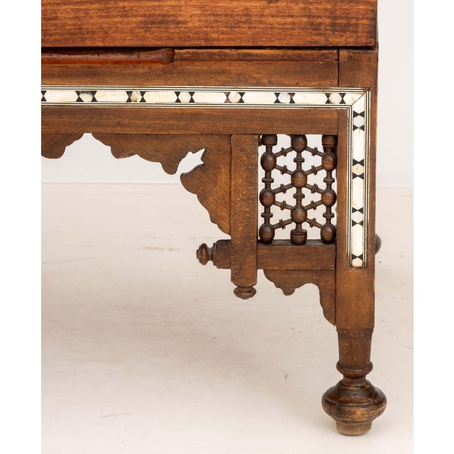 Contemporary Pair of Syrian Bone Inlay Walnut Corner Chairs For Sale - Image 3 of 8