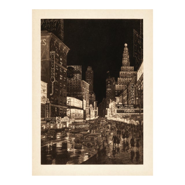 "The White Way" (Broadway and Times Square) 1939 Aquatint Etching by Anton Schutz For Sale