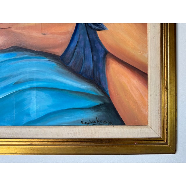 1990's Vintage Reclining Nude Woman Oil on Canvas Painting by Virginia Ausa For Sale - Image 10 of 12