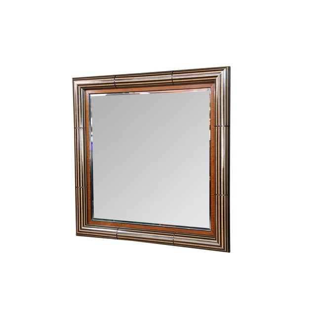 Modern Large Neoclassical Style Ebonized & Burl Wood Wall Mirror With Marquetry Inlay For Sale - Image 3 of 12
