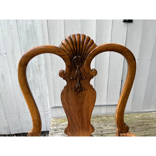 Queen Anne Vintage English Queen Anne Dining Chairs in Solid Walnut For Sale - Image 3 of 8
