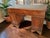 Metal Antique Twin Pedestal Desk in Dark Yew Wood and Leather Top, 1980 For Sale - Image 7 of 18