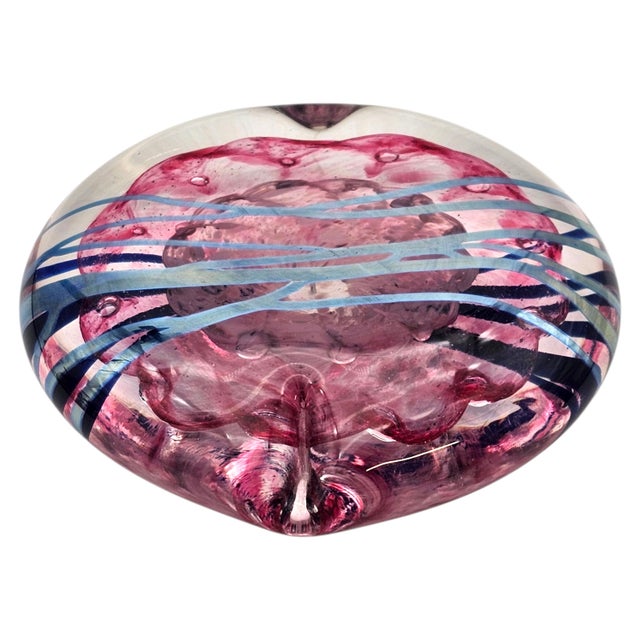 Glass Hand-Blown Abstract Heart Art Glass Paperweight, Pink & Blue, 4" For Sale - Image 7 of 12