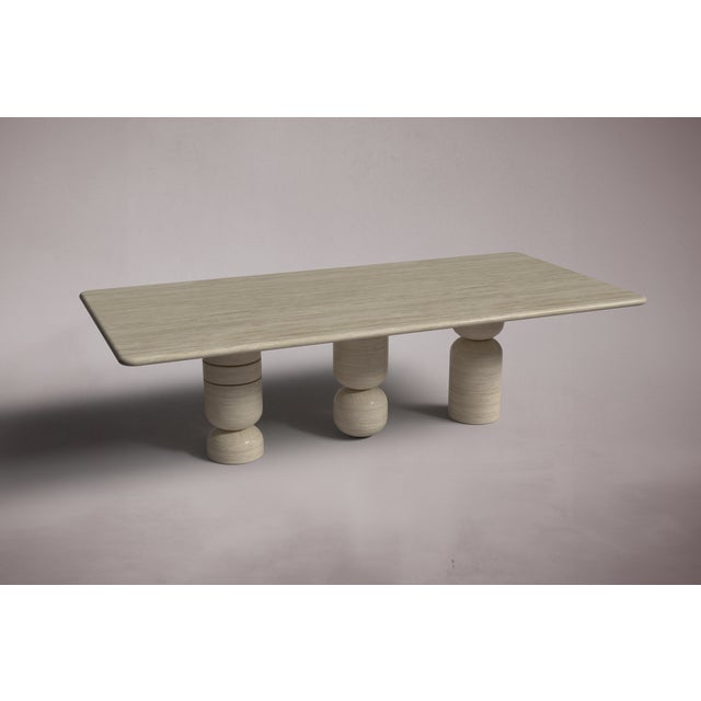 Halo Rectangular Travertine Dining Table For Sale - Image 4 of 4