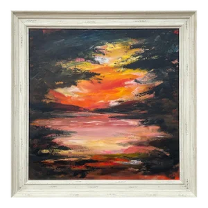 Black Orange & Yellow Abstract Landscape Painting - Unique Original Art by British Contemporary Artist, 2022