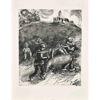Marc Chagall, The Miller, His Son and the Donkey (Etching by Marc Chagall), 1952, Etching For Sale