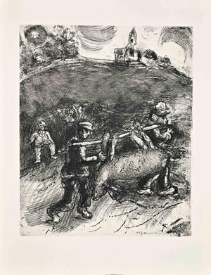 Marc Chagall, The Miller, His Son and the Donkey (Etching by Marc Chagall), 1952, Etching