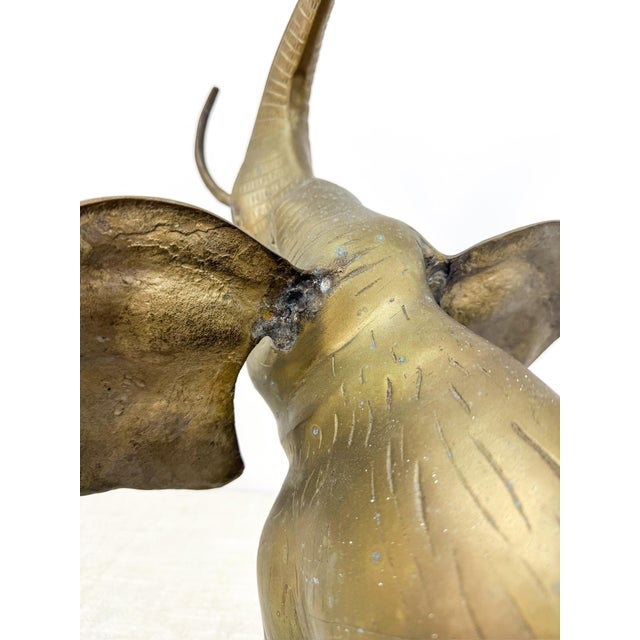 Large Vintage Brass Elephant Sculpture MCM Decor Animal Figurine With Patina For Sale - Image 9 of 9