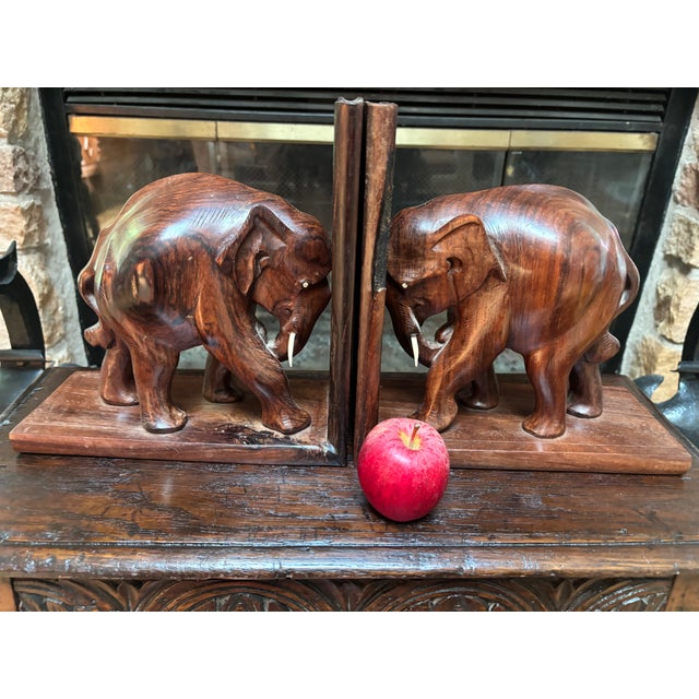 Carved Teak Elephant Bookends, a Pair For Sale - Image 12 of 12