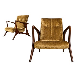 Vladimir Kagan Lounge Chair in Brazilian Rosewood & Velvet, Brazil, 1958 For Sale