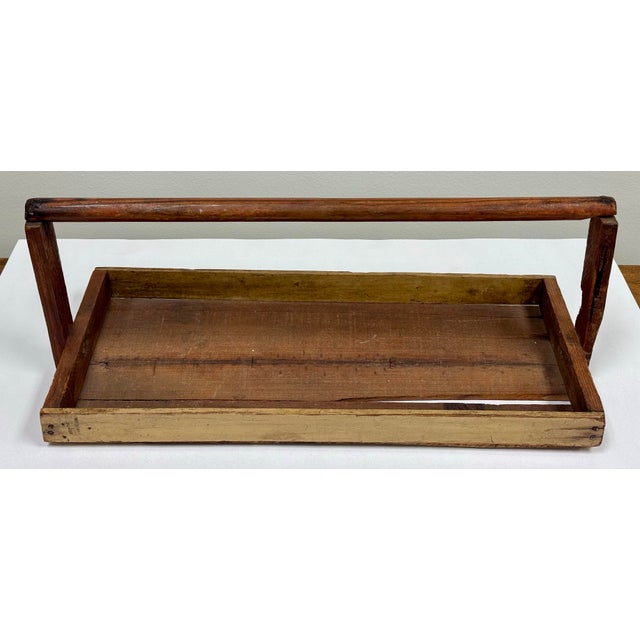 Wood Antique Rustic Handled Berry Basket Tray For Sale - Image 7 of 10