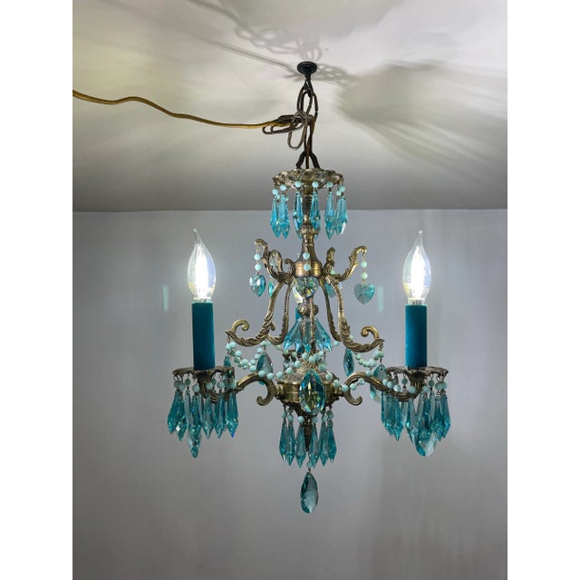 1940s Turquoise Petite Spanish Frame Chandelier by Karen Curtis For Sale - Image 5 of 12