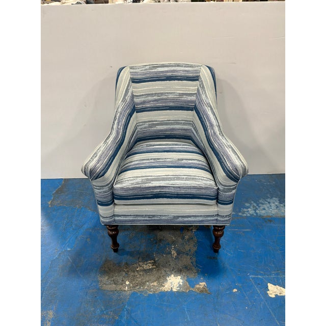Blue Stripe Chairs With Turned Legs - Pair. For Sale - Image 4 of 8