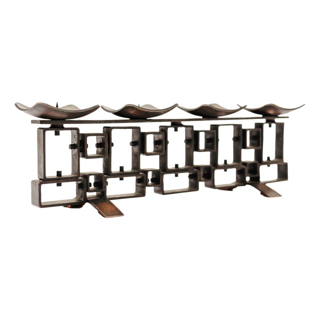 Space Age Geometric Copper Candleholder, Scandinavia, 1960s For Sale